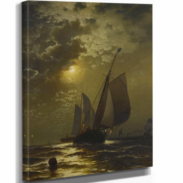 Edward Moran Fishing Boats In The Moonlight By Edward Moran