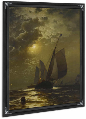 Fishing Boats In The Moonlight By Edward Moran