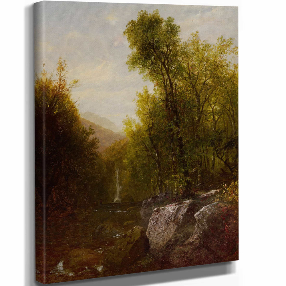 John Frederick Kensett Fishing Near A Forest Waterfall By John Frederick Kensett