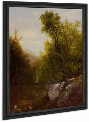 Fishing Near A Forest Waterfall By John Frederick Kensett