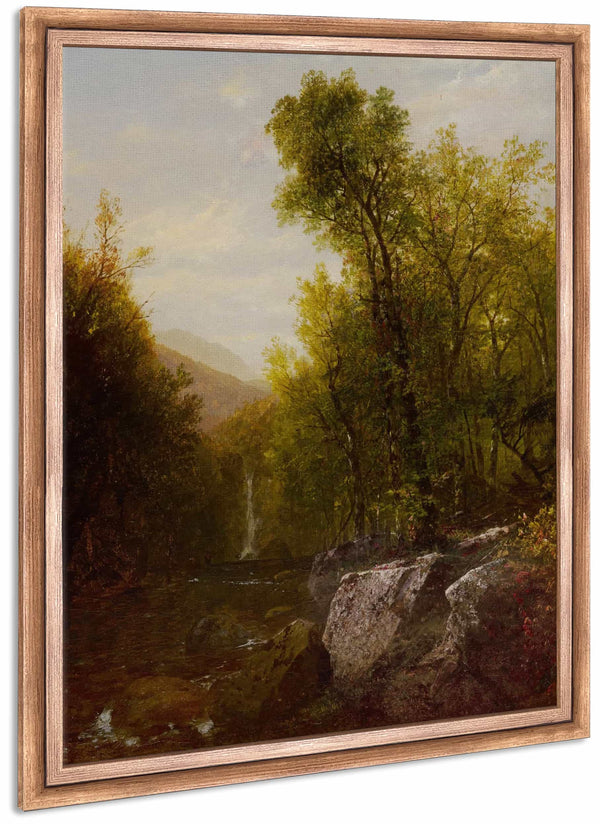 Fishing Near A Forest Waterfall By John Frederick Kensett