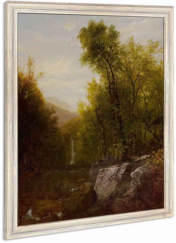 Fishing Near A Forest Waterfall By John Frederick Kensett