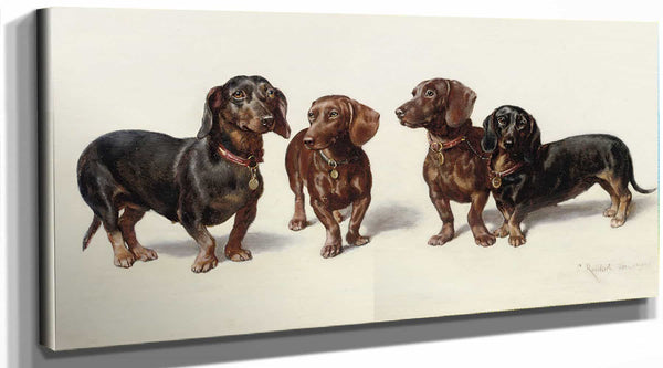 Carl Reichert Four Dachshunds By Carl Reichert