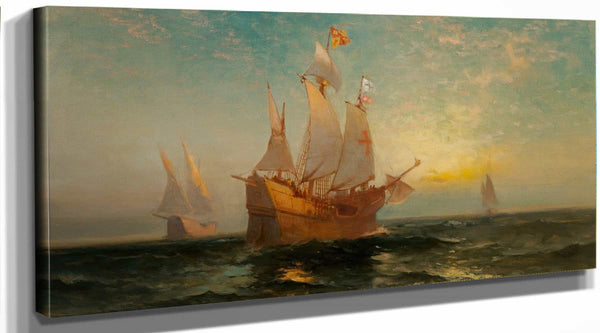 Edward Moran Galleon At Sunset By Edward Moran