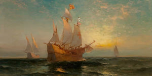 Edward Moran Galleon At Sunset By Edward Moran