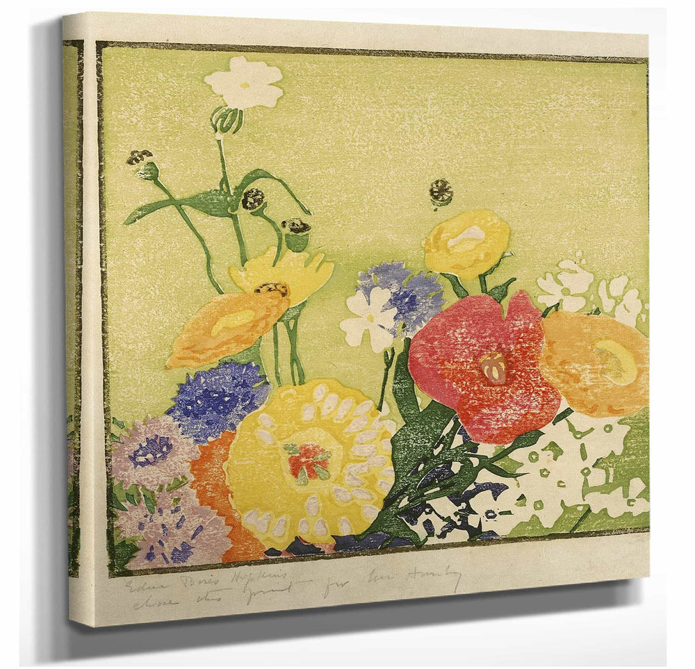 Edna Boies Hopkins 12" x 12" / Stretched Canvas Wrap Garden Flowers By Edna Boies Hopkins