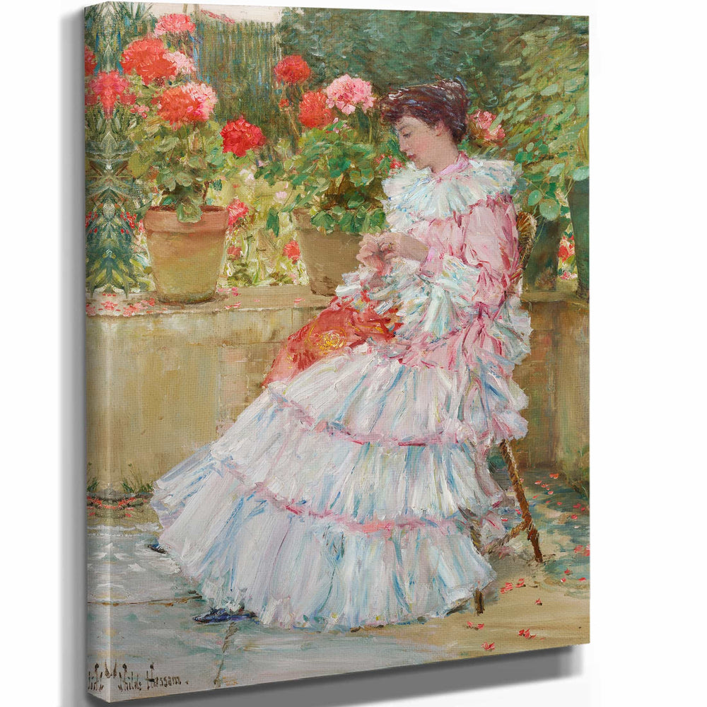 Childe Hassam 11" x 14" / Stretched Canvas Wrap Geraniums By Childe Hassam