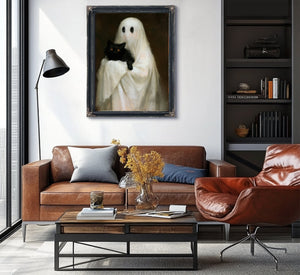 Ghostly Cat Emerging From Darkness, Large Textured Wall Art, Gothic Wall Art, Mixed Media Acrylic Canvas