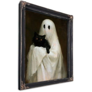 Ghostly Cat Emerging From Darkness, Large Textured Wall Art, Gothic Wall Art, Mixed Media Acrylic Canvas