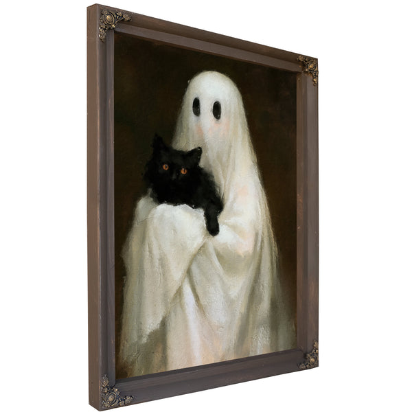 Ghostly Cat Emerging From Darkness, Large Textured Wall Art, Gothic Wall Art, Mixed Media Acrylic Canvas