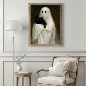Ghostly Cat Emerging From Darkness, Large Textured Wall Art, Gothic Wall Art, Mixed Media Acrylic Canvas