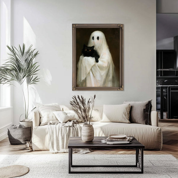 Ghostly Cat Emerging From Darkness, Large Textured Wall Art, Gothic Wall Art, Mixed Media Acrylic Canvas