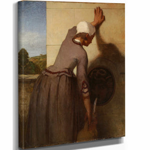 William Morris Hunt 11" x 14" / Stretched Canvas Wrap Girl At The Fountain – By William Morris Hunt