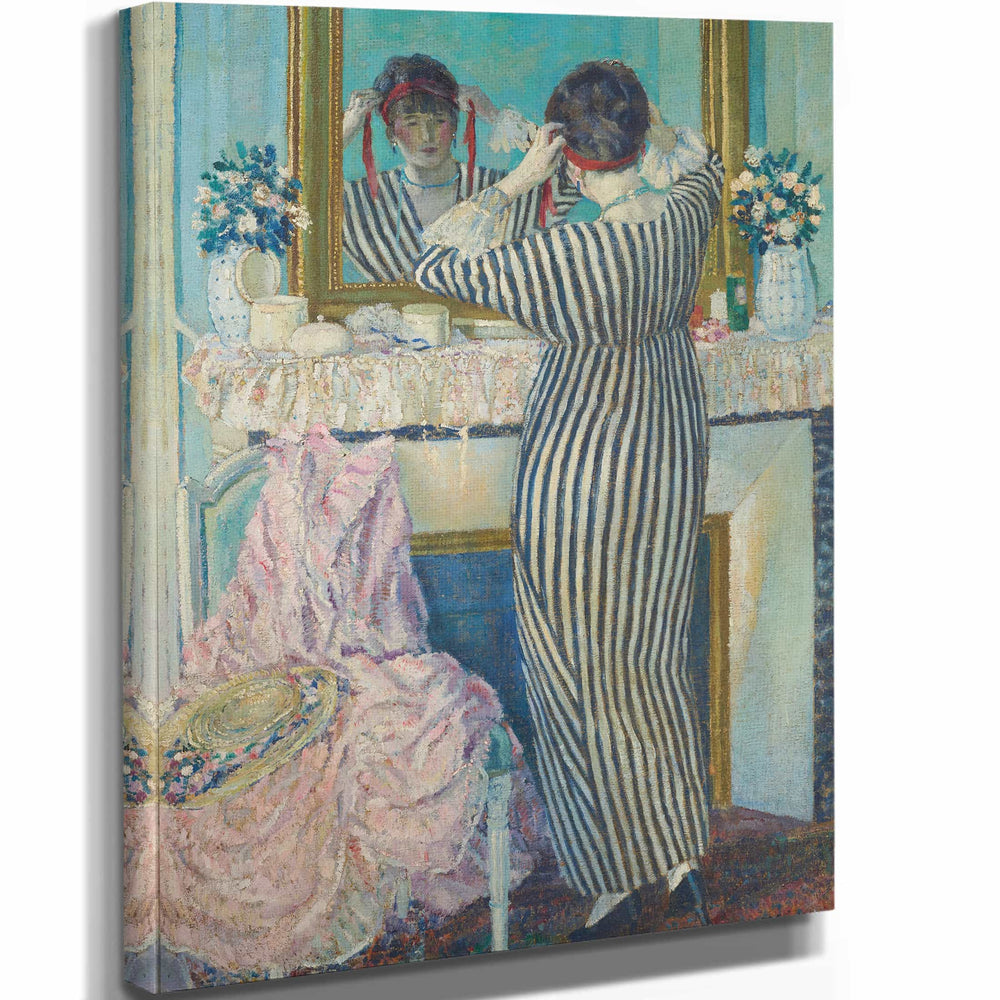 Frederick Carl Frieseke 11" x 14" / Stretched Canvas Wrap Girl Dressing Her Hair By Frederick Carl Frieseke