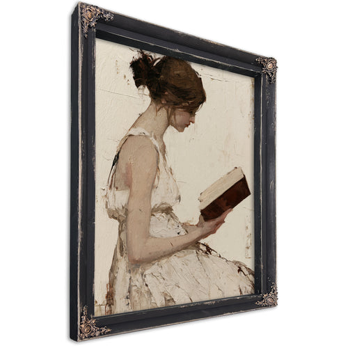 Girl Reading in Quiet Afternoon Light, Large Textured Wall Art, Figurative Wall Art, Mixed Media Acrylic Canvas
