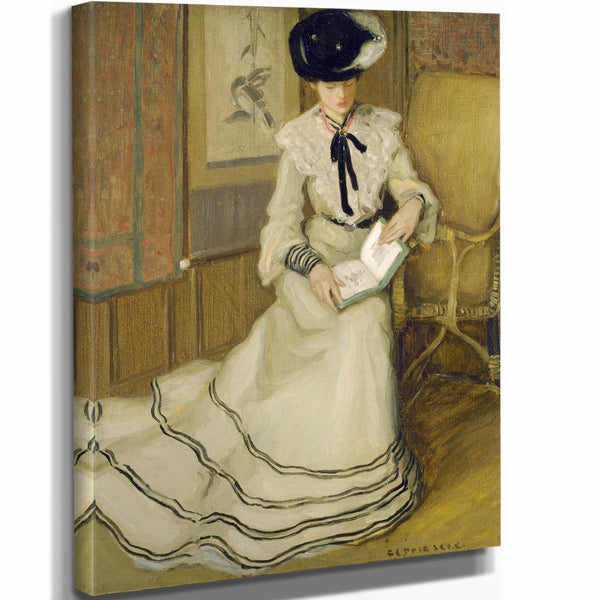 Frederick Carl Frieseke 11" x 14" / Stretched Canvas Wrap Girl Reading By Frederick Carl Frieseke