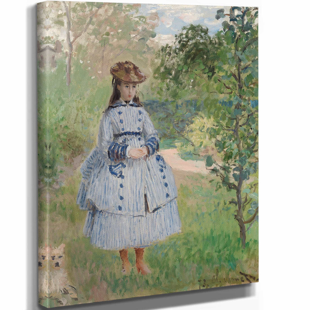 Claude Monet 11" x 14" / Stretched Canvas Wrap Girl With Dog By Claude Monet