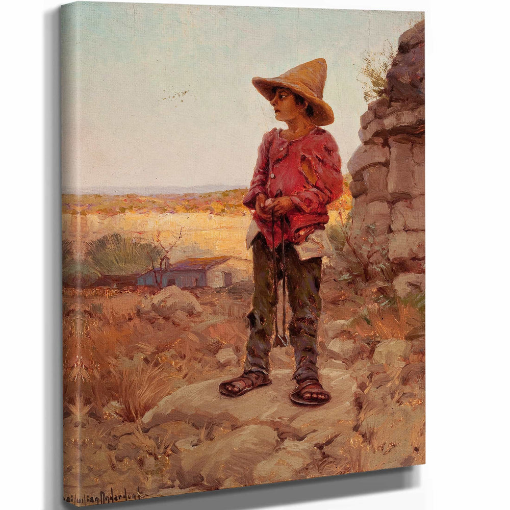 Julian Onderdonk 11" x 14" / Stretched Canvas Wrap Goat Herder At The San Antonio Quarry By Julian Onderdonk