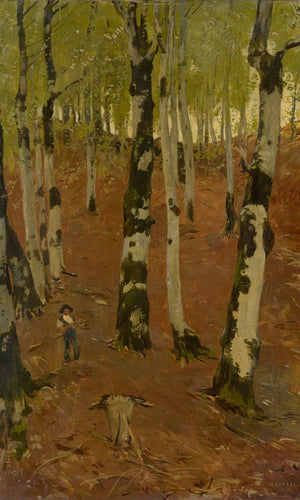 Hans Sandreuter (Gruyeres)Beech Grove With Wood Gatherer By Hans Sandreuter