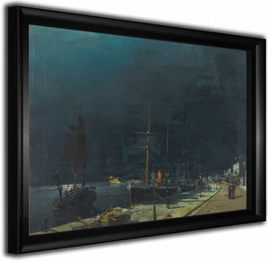 Harbour At Night By Constantinos Volanakis