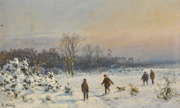 Bernhard Muhlig Hunters In The Snow By Bernhard Muhlig