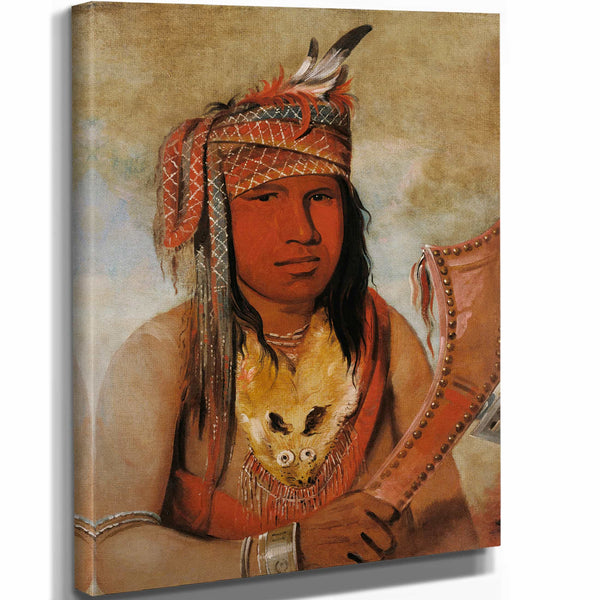 George Catlin 11" x 14" / Stretched Canvas Wrap I An Be Wah Dick Male Caribou A Brave By George Catlin