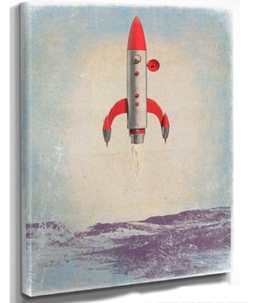 Bella Frye 14" x 11" / Stretched Canvas Wrap Rocket Wall Art - Retro RocketShip Artwork