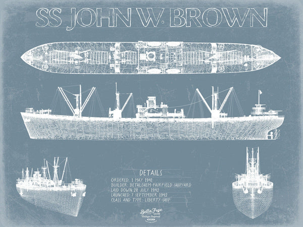 Bella Frye Home & Garden > Decor > Artwork SS John W. Brown Blueprint Wall Art - Original Liberty Ship Print