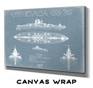 Bella Frye Home & Garden > Decor > Artwork USS Nevada (BB-36) Blueprint Wall Art - Original Battleship Print