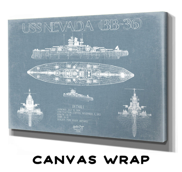 Bella Frye Home & Garden > Decor > Artwork USS Nevada (BB-36) Blueprint Wall Art - Original Battleship Print