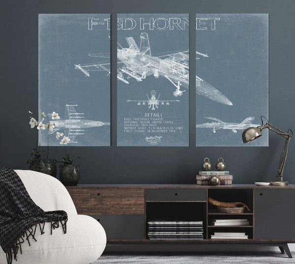 Bella Frye F-18D Hornet Aircraft Blueprint Wall Art - Original Aviation Plane Print