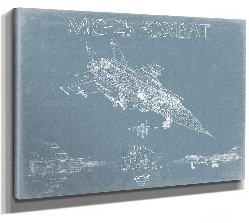 Bella Frye Home & Garden > Decor > Artwork Mikoyan-Gurevich MiG-25 Foxbat Aircraft Blueprint Wall Art - Original Fighter Plane Print