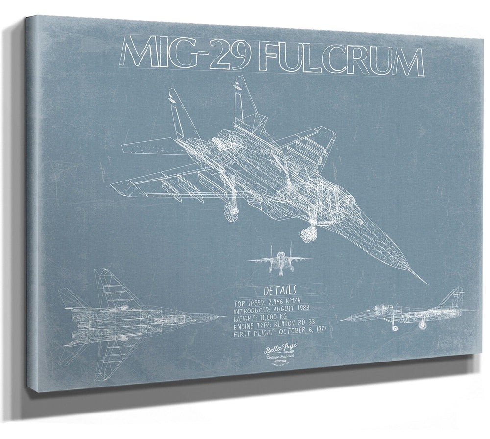Bella Frye Home & Garden > Decor > Artwork Mikoyan MiG-29 Fulcrum Aircraft Blueprint Wall Art - Original Fighter Plane Print