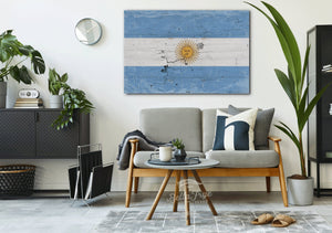 Bella Frye Argentina Flag Wall Art - Vintage Argentina Flag Sign Weathered Wood Style on Canvas