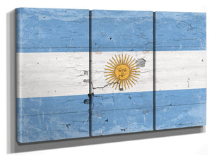 Argentina Flag Wall Art - Vintage Argentina Flag Sign Weathered Wood Style on Canvas