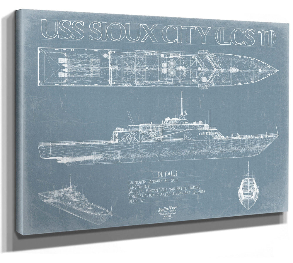 Bella Frye USS Sioux City (LCS 11) Blueprint Wall Art - Original Littoral Combat Ship Print