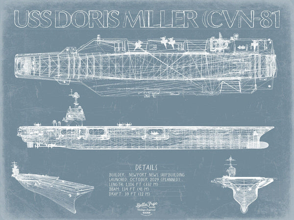 Bella Frye USS Doris Miller (CVN-81) Blueprint Wall Art - Original Carrier Print