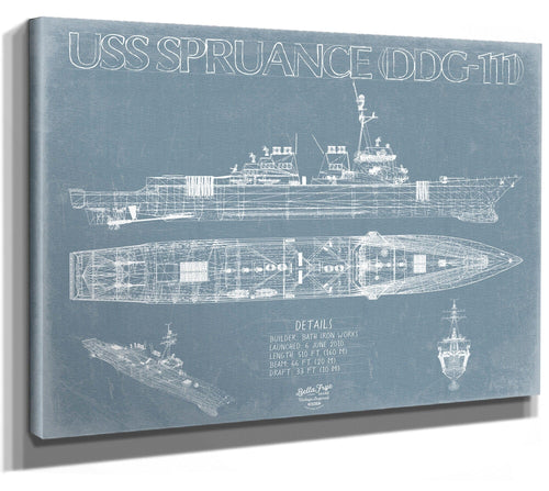 Bella Frye USS Spruance (DDG-111) Blueprint Wall Art - Original Guided-Missile Destroyer Print