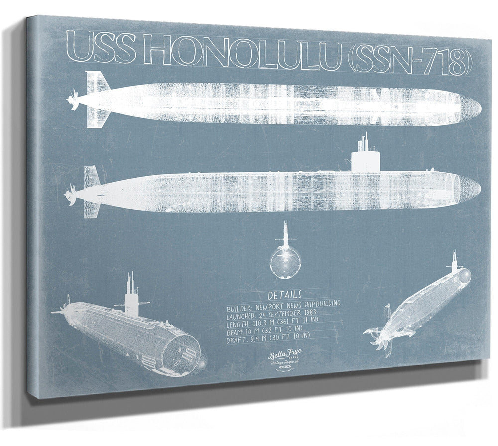 Bella Frye USS Honolulu (SSN-718) Blueprint Wall Art - Original Submarine Print