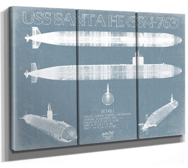 Bella Frye USS Santa Fe (SSN-763) Blueprint Wall Art - Original Submarine Print