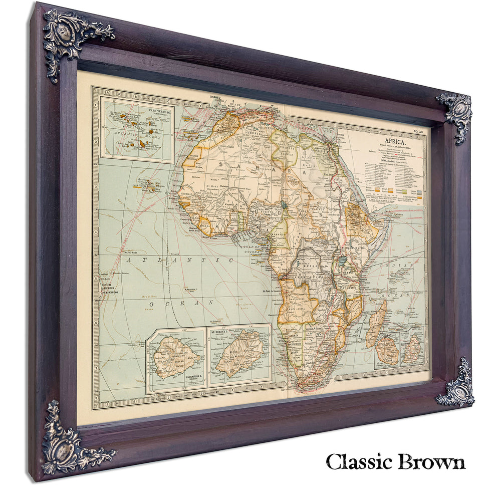 Framed Africa Vintage Map - Ornate Embellishment Frame with Print