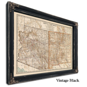 Framed Arizona And New Mexico Vintage Map - Ornate Embellishment Frame with Print