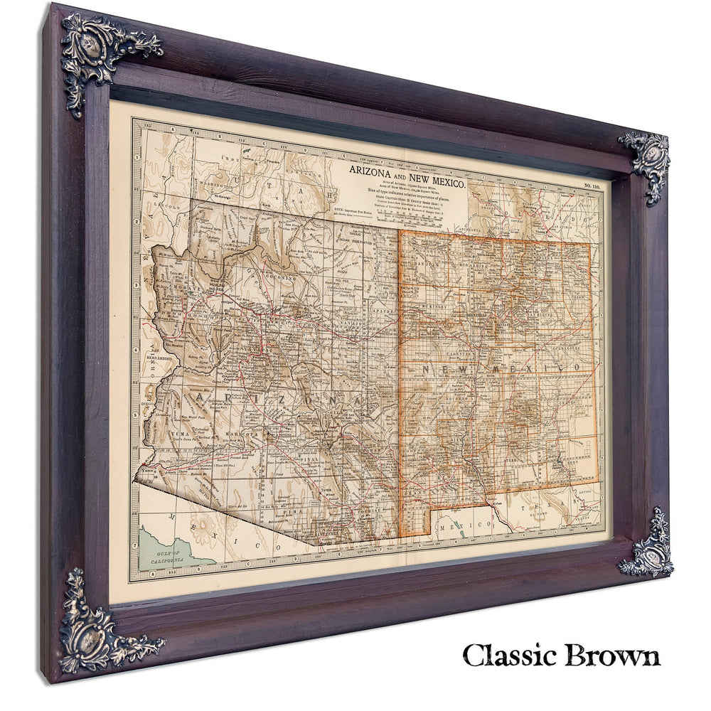 Framed Arizona And New Mexico Vintage Map - Ornate Embellishment Frame with Print