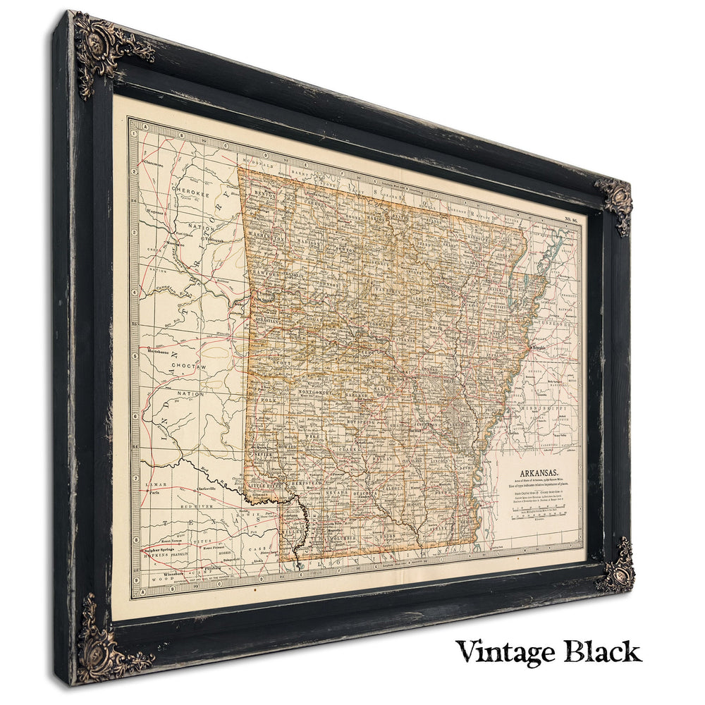 Framed Arkansas Vintage Map - Ornate Embellishment Frame with Print