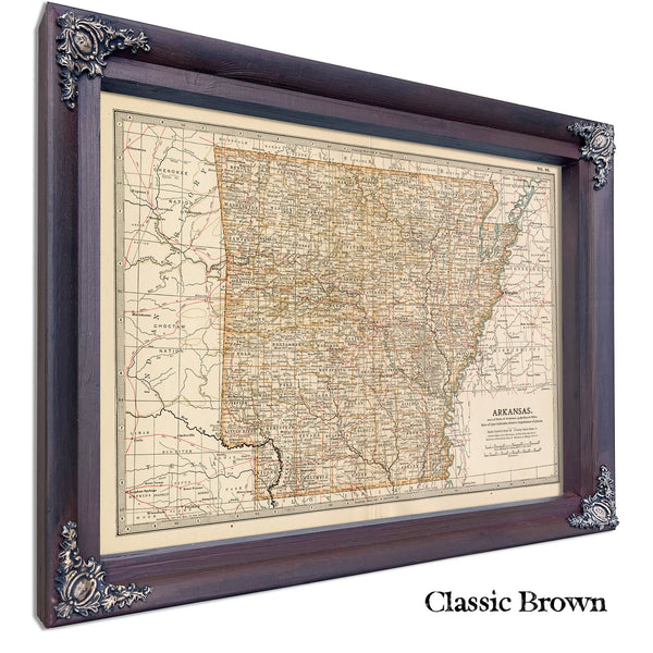 Framed Arkansas Vintage Map - Ornate Embellishment Frame with Print