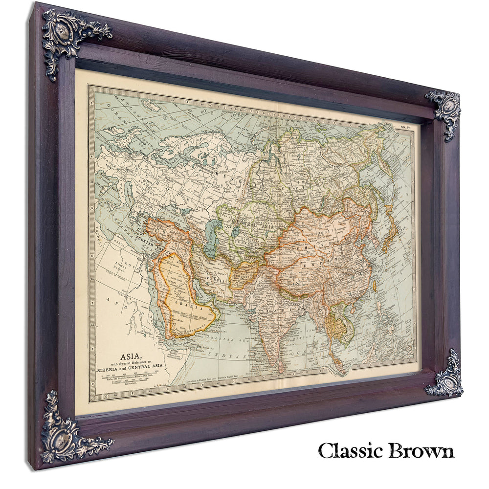 Framed Asia Vintage Map - Ornate Embellishment Frame with Print