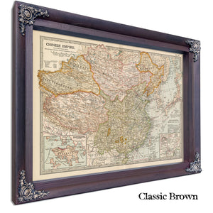 Framed Chinese Empire Vintage Map - Ornate Embellishment Frame with Print