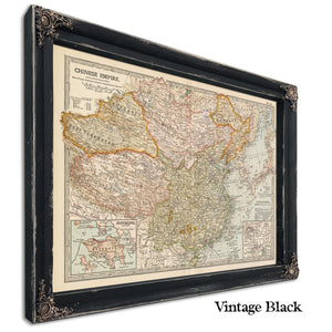 Framed Chinese Empire Vintage Map - Ornate Embellishment Frame with Print