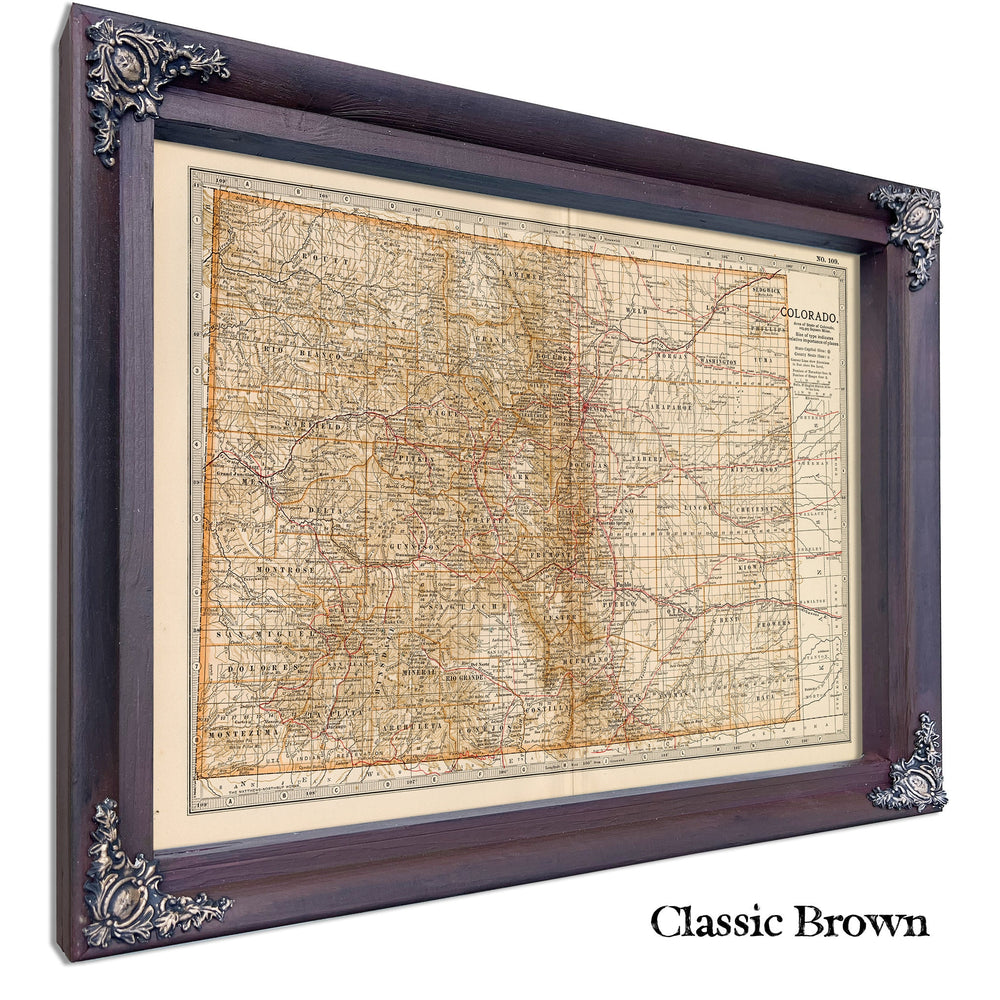 Framed Colorado Vintage Map - Ornate Embellishment Frame with Print