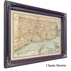 Framed Connecticut And Rhode Island Vintage Map - Ornate Embellishment Frame with Print